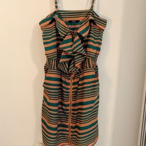 Papaya Summer Sun Dress Peach Teal Stripe ZIPS MED